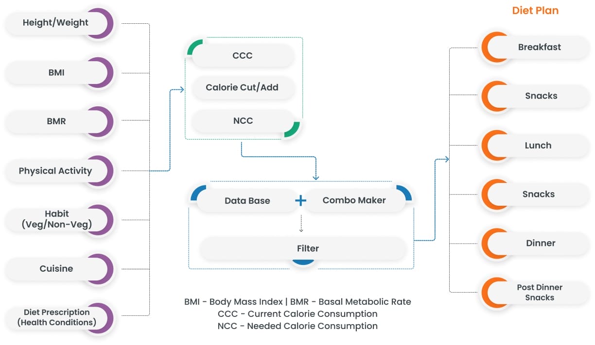 The process flow diagram of DietVu from HealthVectors.