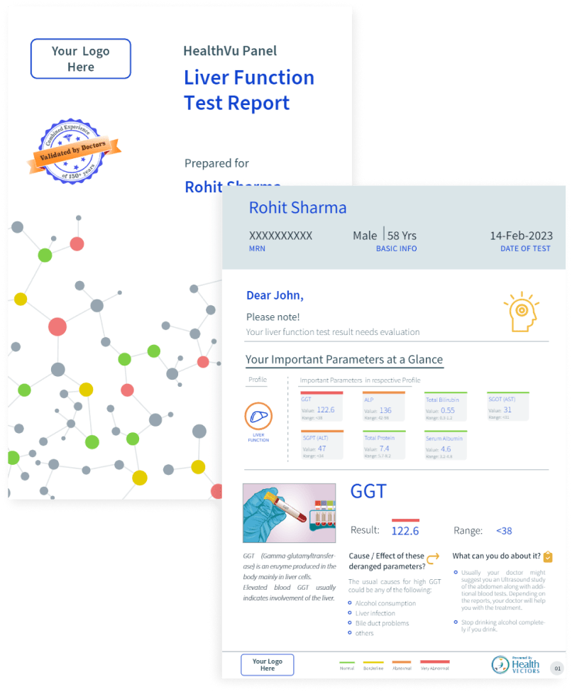 Liver functional test report and analysis of a patient from HealthVU.